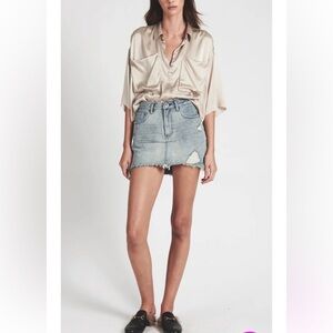 One Teaspoon High Waist Denim Mini Skirt Blue Storm